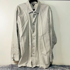 APT.9 Men’s Long-Sleeve Dress Shirt – White with Thin Gray Stripes – Size XXL